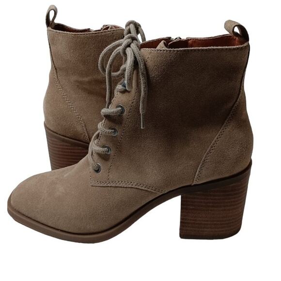 Lucky Brand Wadil Stone Taupe Suede Leather Lace up Combat Ankle Boots Booties - Picture 11 of 11